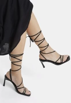 BERSHKA Lace Up Embossed Animal Print 11780160 - Sandalen Met Hoge Hak - Black