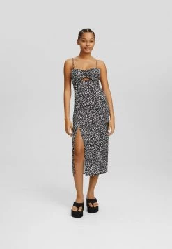BERSHKA Printed With Straps - Jurk - Black