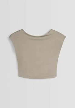 BERSHKA Short Sleeve Open Back - T-Shirt Basic - Camel -Bershka 4d9edfd211c54cdba1803bfa7c08a867