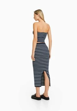BERSHKA Striped Bandeau Crop - Top - Dark Blue -Bershka 4e391ea63b8540789417b22f40855baf