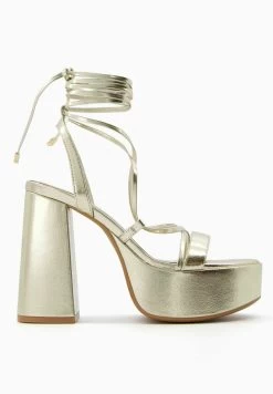 BERSHKA Tied - Sandalen Met Hoge Hak - Gold Coloured -Bershka 4fa3b4ec421b48bcbc2b0ba3da36893f