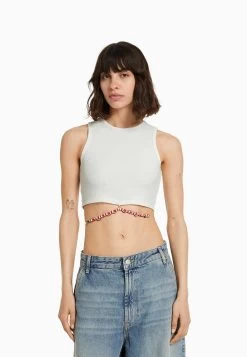 BERSHKA Sleeveless With Straps - Top - White