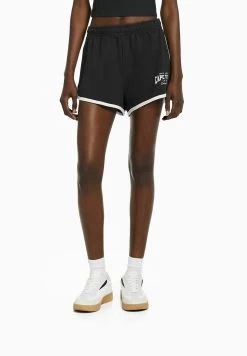 BERSHKA Contrast Plush - Shorts - Black