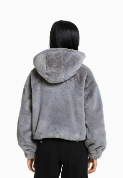 BERSHKA Fuzzy - Jas - Grey -Bershka 501b04f0b70943d980533fb08b889d73