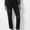 BERSHKA Ripped Mom - Straight Leg Jeans - Black