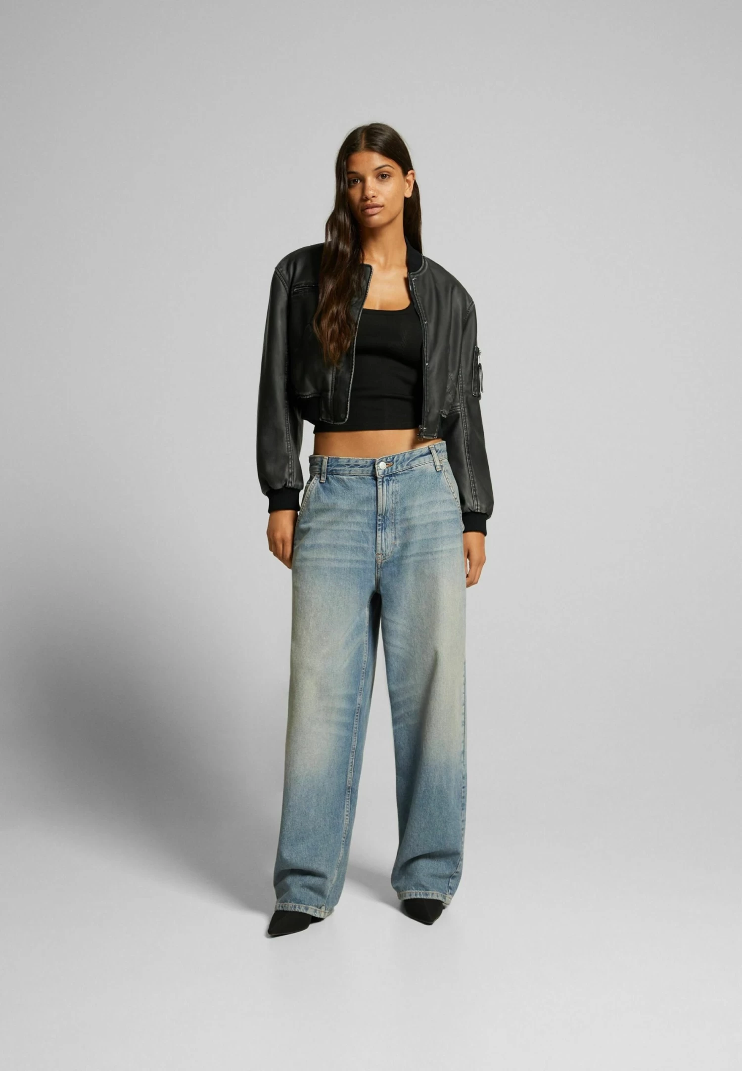 BERSHKA Distressed - Imitatieleren Jas - Black 2 BERSHKA Distressed - Imitatieleren Jas - Black - Afbeelding 2