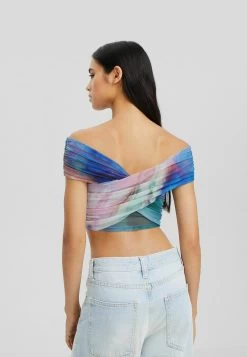 BERSHKA Crossover Short Sleeve - Blouse - Light Blue -Bershka 51a1e72d019b458682e54b37b2832446