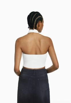 BERSHKA DetailHalter- Top - Off White -Bershka 52edceb64749474099a61af5e045adad