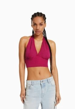 BERSHKA Rustic Blend - Crop - Top - Dark Purple