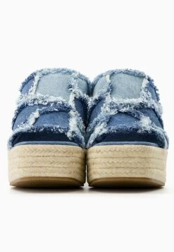 BERSHKA Patchwork - Sandalen Met Sleehak - Blue Denim -Bershka 555b9ba690b14222b24f08fa723ade14