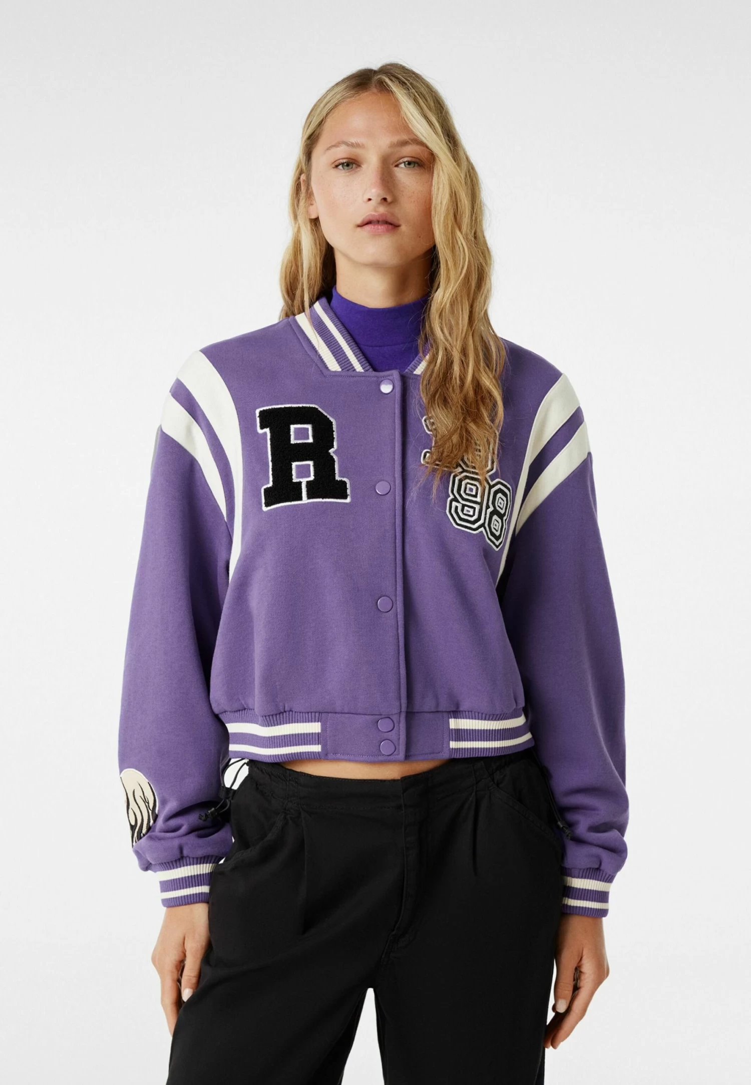 BERSHKA Cropped Varsity - Bomberjacks - Mauve 1 BERSHKA Cropped Varsity - Bomberjacks - Mauve