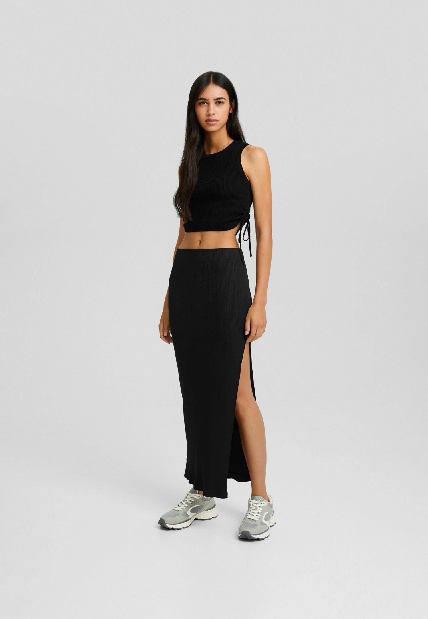 BERSHKA Faded Effect Midi- Maxirok - Black 2 BERSHKA Faded Effect Midi- Maxirok - Black - Afbeelding 2