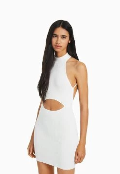 BERSHKA With Back Detail - Etui-Jurk - Off White