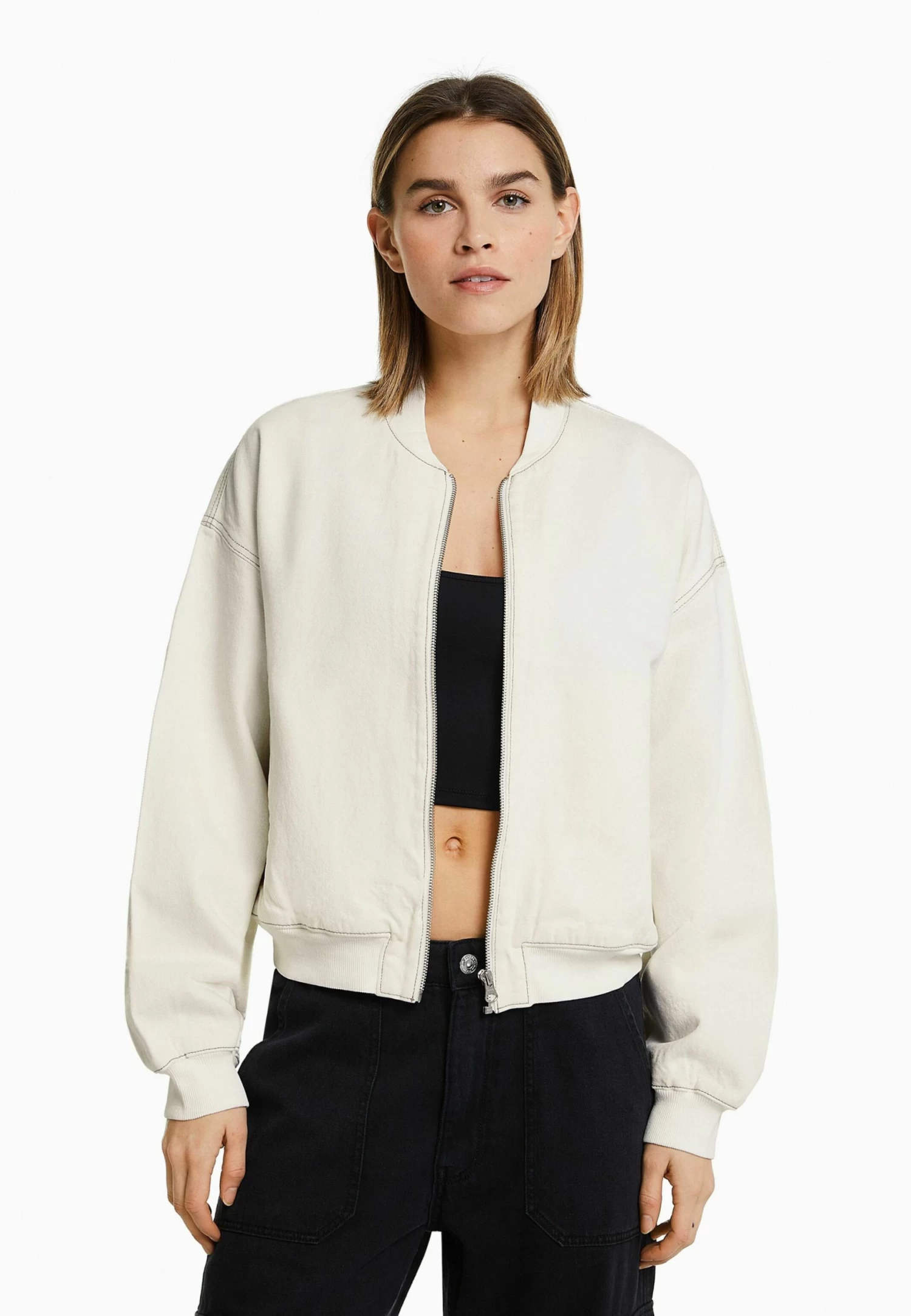 BERSHKA With Contrast Thread - Spijkerjas - White 2 BERSHKA With Contrast Thread - Spijkerjas - White - Afbeelding 2