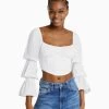 BERSHKA Cropped Long Sleeve- Blouse - Off White