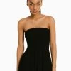 BERSHKA Textured With Shirring - Bandeau - Jumpsuit - Black