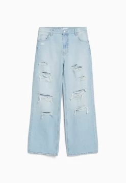BERSHKA Wide-Leg Ripped - Flared Jeans - Light Blue 9 BERSHKA Wide-Leg Ripped - Flared Jeans - Light Blue -Bershka 5945301944884a25bc61f2c8b0b6d752