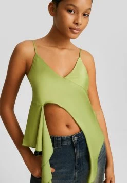 BERSHKA Strappy With Ruffles - Top - Green -Bershka 59ce71c59d194cc58879e63ff3128338