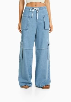 BERSHKA Flared Jeans - Light Blue Denim