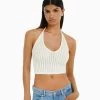 BERSHKA CrochetHalter- Top - Beige