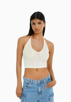 BERSHKA CrochetHalter- Top - Beige
