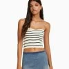 BERSHKA Striped Bandeau Crop - Top - White