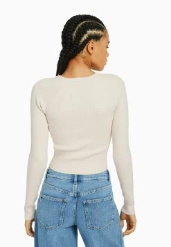 BERSHKA Cut-Out Double-Breasted - Trui - Beige -Bershka 5bada0ffa913448cb516fc0b194e5e1d