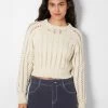 BERSHKA Cropped Round Neck Open - 01663376 - Trui - Beige