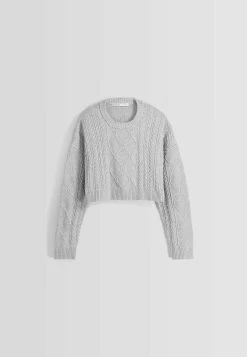 BERSHKA Cable - Trui - Grey -Bershka 5c9dc108995e4d10bd9d6d263ef0f641