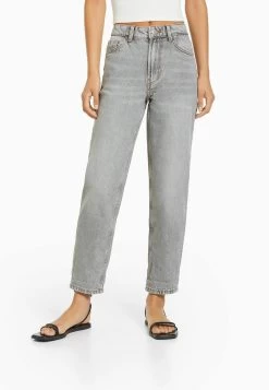 BERSHKA Slim Fit Jeans - Mottled Light Grey