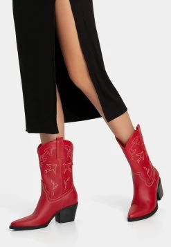 BERSHKA Heeled- Cowboy-/Bikerlaarsjes - Red