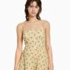 BERSHKA Floral Print With Straps- Jumpsuit - Light Yellow