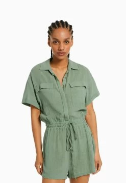 BERSHKA Rustic Utility - Playsuit - Jumpsuit - Green