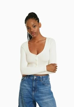 BERSHKA Buttoned - Vest - Off White