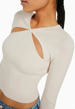 BERSHKA Cut-Out Double-Breasted - Trui - Beige -Bershka 62c407d769bc47edb4f78b8110444349