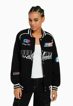 BERSHKA Plush Racing - Vest - Black