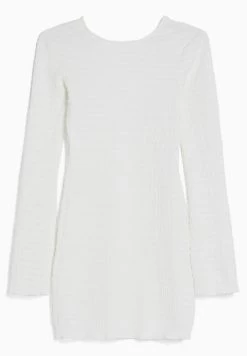 BERSHKA Opening At The Back And Bow - Long Sleeve - Etui-Jurk - Beige -Bershka 64c8da292fc245578a93df80247da883