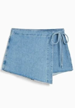 BERSHKA Knotted - Wikkelrok - Light Blue Denim -Bershka 66753b2f6594409baa31b3ae55174e92