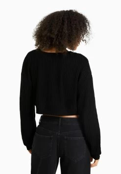 BERSHKA V-Neck - Trui - Black -Bershka 6768c82493a94424a13171b898dc06b6