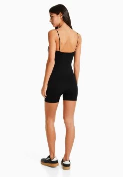 BERSHKA Seamless With Cut Neckline Cycling- Jumpsuit - Black -Bershka 67e10e735d624963aa44bfff93cb3326