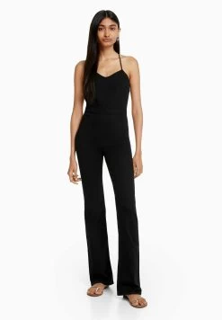 BERSHKA Elastic With Cut-Out Back - Jumpsuit - Black