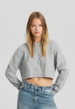 BERSHKA Cable - Trui - Grey