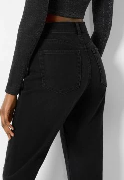 BERSHKA Ripped Mom - Straight Leg Jeans - Black -Bershka 6a1667538682412d9a4600a9ef51b031