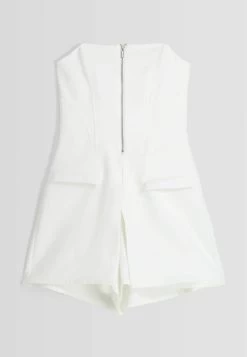 BERSHKA Tailored Zipped Bandeau- Jumpsuit - White -Bershka 6c1df45664674a67aedb4199ab232da1