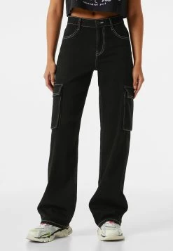 BERSHKA Cargo - Relaxed Fit Jeans - Black