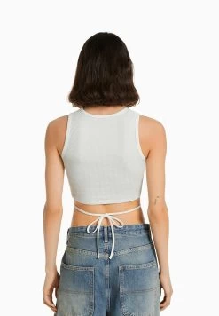 BERSHKA Sleeveless With Straps - Top - White -Bershka 6e2d0c8e0f264397896b17ca76fad84c