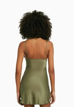 BERSHKA Strappy Flowing With Gathering - Mini - Jurk - Khaki -Bershka 6f6026ee90d54629b911156426a285bc