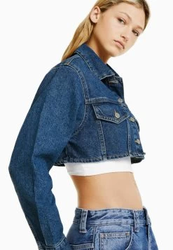 BERSHKA Cropped- Spijkerjas - Dark Blue -Bershka 7014c813c5dd4e36a307039a7862ec25