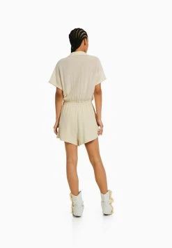 BERSHKA Rustic Utility - Playsuit - Jumpsuit - Beige -Bershka 7040e4c24e6243689c187ce7390adf34
