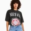 BERSHKA Nirvana Short Sleeve - T-Shirt Print - Dark Grey
